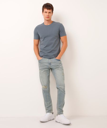 calça slim jeans destroyed azul 36
