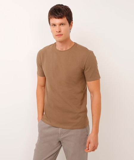 camiseta slim básica manga curta - kaki escuro PP