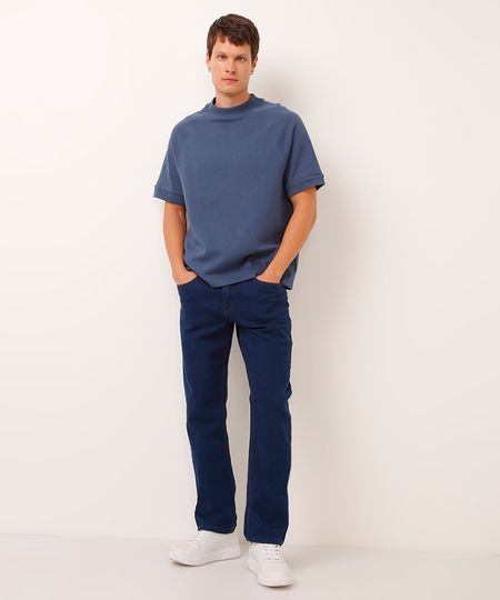 calça reta jeans com bolsos azul 44 calça reta jeans com bolsos azul 44