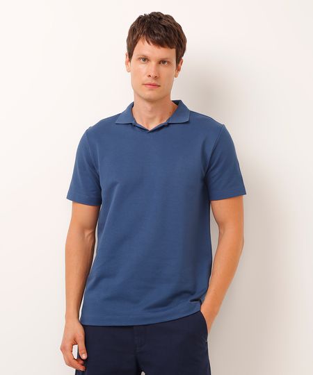 polo de algodão piquet manga curta azul P