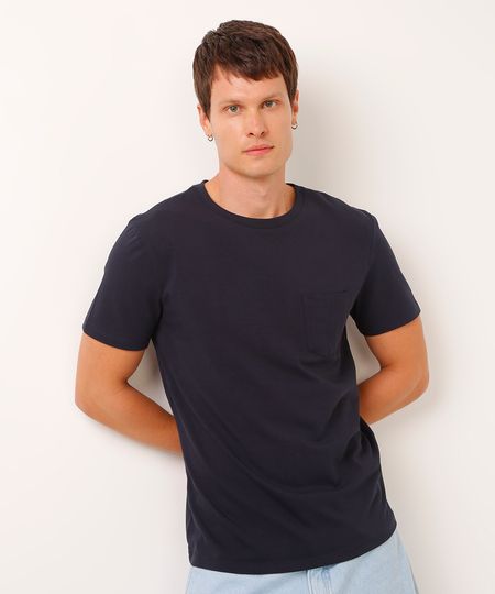 camiseta de algodão básica com bolsos manga curta azul marinho M camiseta de algodão básica com bolsos manga curta azul marinho M
