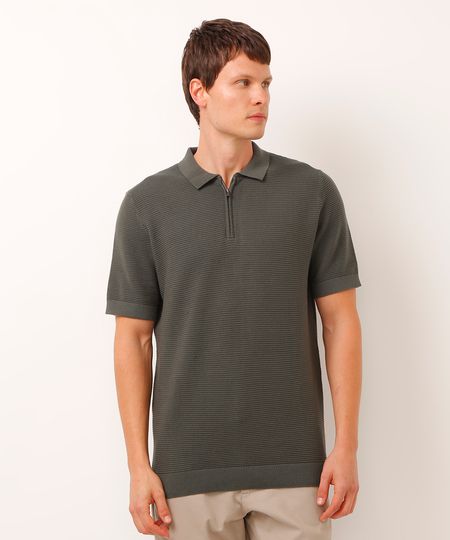 polo texturizada com zíper manga curta verde P polo texturizada com zíper manga curta verde P