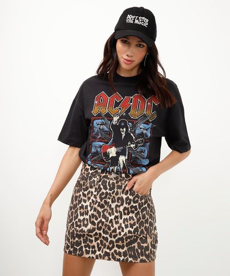 camiseta de algodão ac dc manga curta preto PP camiseta de algodão ac dc manga curta preto PP