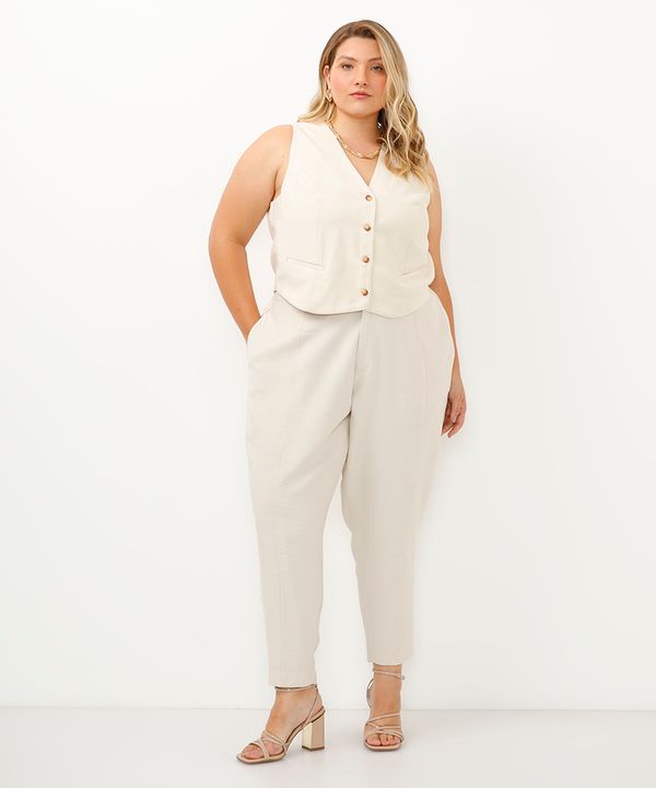 calça plus size de viscose bege 52