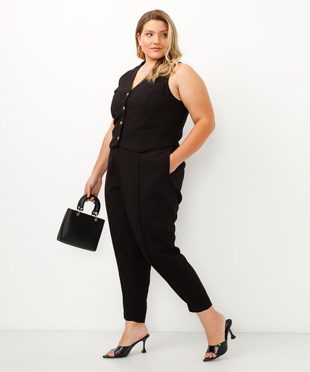 calça plus size de viscose preta 46