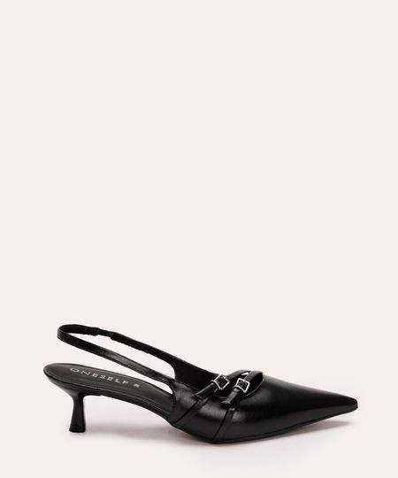 scarpin com fivelas salto fino baixo oneself preto 36