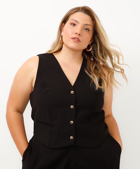colete de alfaiataria plus size preto GG1