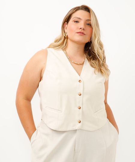 colete de alfaiataria plus size bege GG2