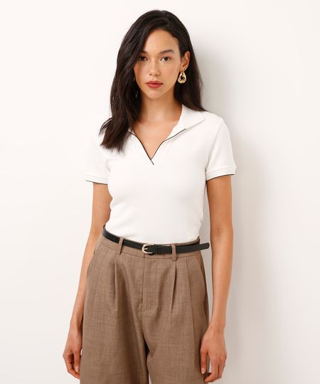 polo feminina de algodão manga curta bicolor off white M polo feminina de algodão manga curta bicolor off white M