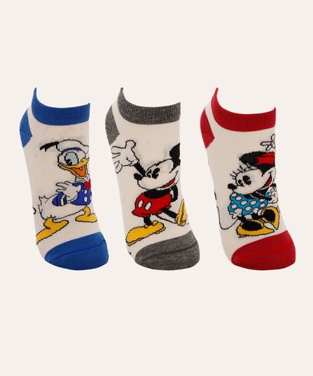 kit 3 pares de meias turma do mickey colorida 34-39