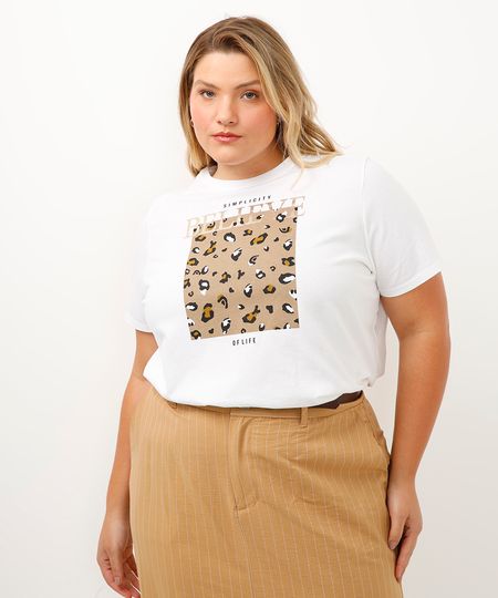 camiseta de algodão belive plus size off white GG1 camiseta de algodão belive plus size off white GG1