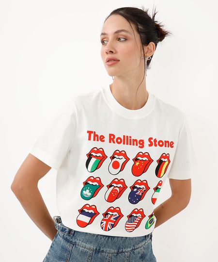 camiseta de algodão rolling stones manga curta off white PP