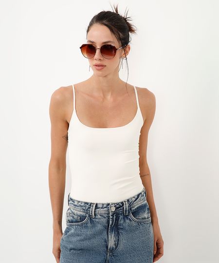 body cavado de poliamida alças finas off white P body cavado de poliamida alças finas off white P