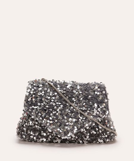 bolsa crossbody de paête com corrente prateado UNICO