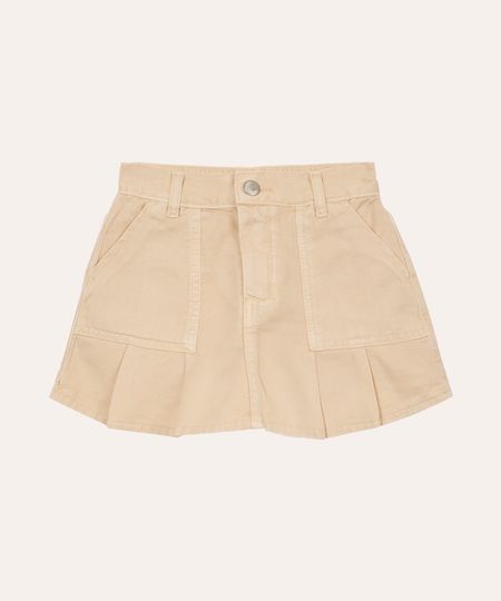 short saia de sarja infantil com pregas bege 6