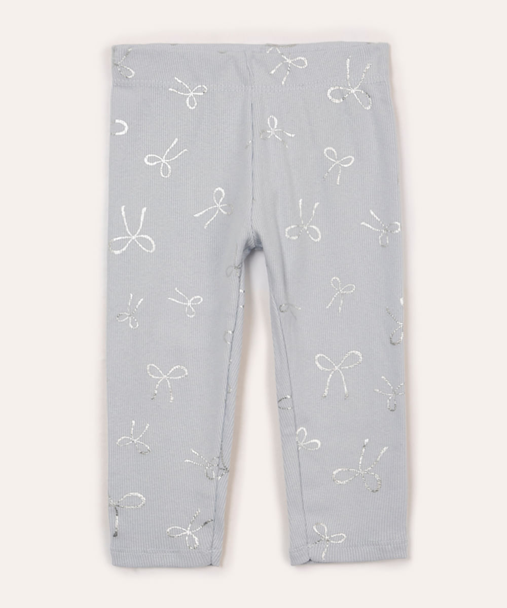 calça legging de algodão infantil laços azul