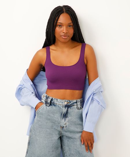 cropped básico de poliamida areia - roxo escuro P