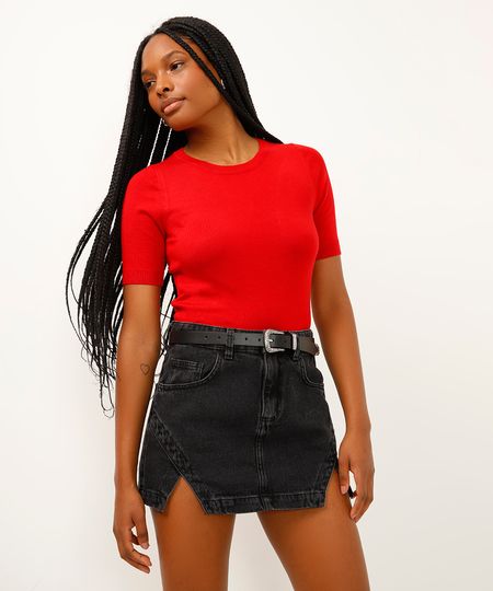 cropped de tricot manga curta vermelho P