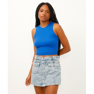 cropped halterneck de poliamida azul