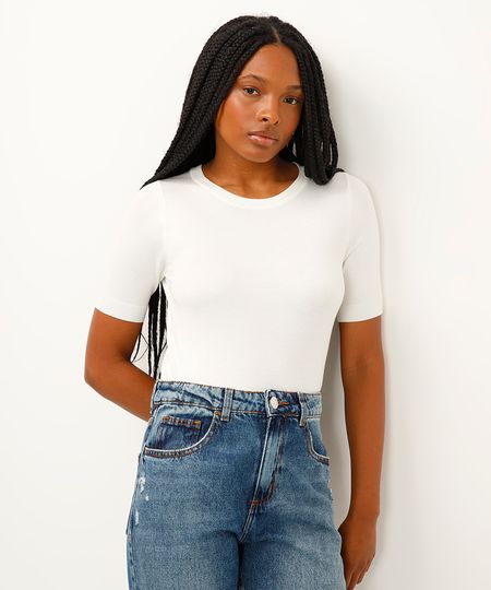 cropped de tricot manga curta off white P