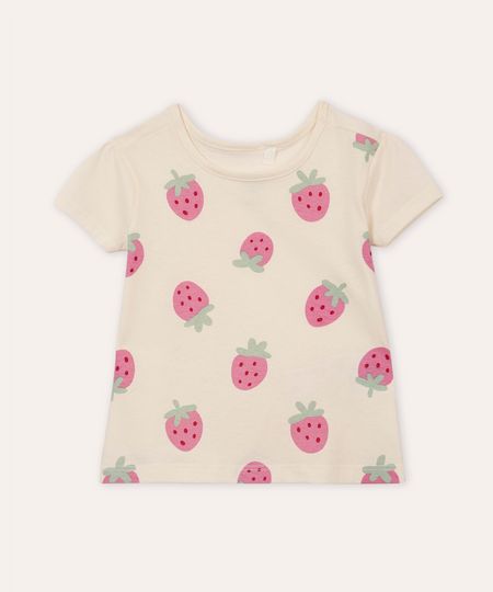 blusa de algodão infantil morangos off white 4 blusa de algodão infantil morangos off white 4