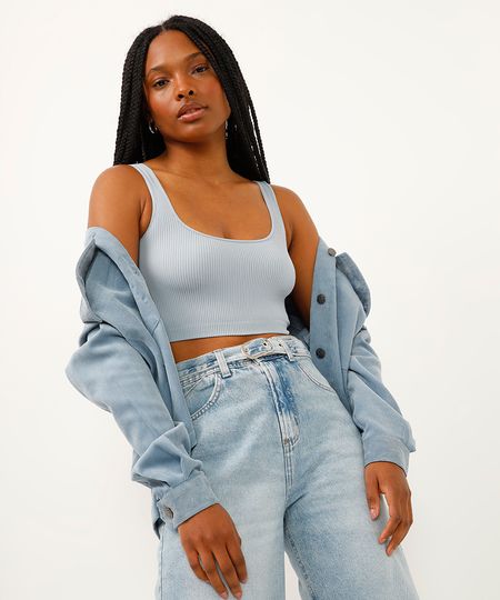 cropped básico de poliamida areia - azul ceu M cropped básico de poliamida areia - azul ceu M