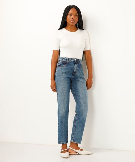 calça jeans mom cintura super alta azul 40