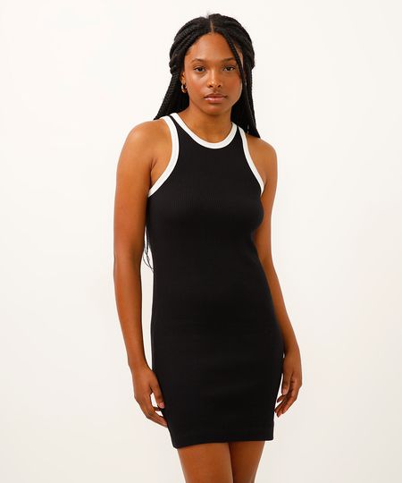 vestido de algodão curto halterneck bicolor preto PP vestido de algodão curto halterneck bicolor preto PP