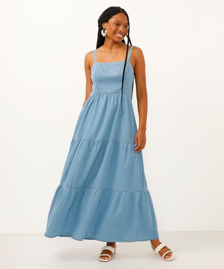 vestido longo jeans três marias azul PP
