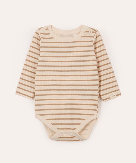 body de algodão infantil listrado bege 3-6