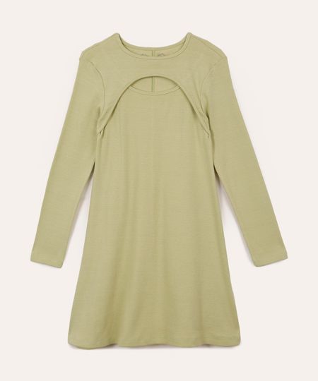 vestido de algodão infantil canelado cut out verde 6