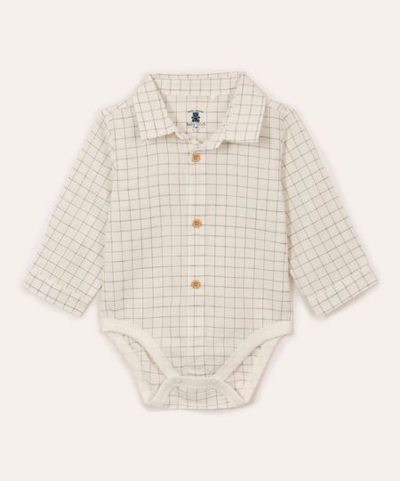 body de algodão infantil xadrez off white 9-12