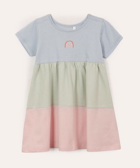 vestido de algodão infantil arco íris azul 1