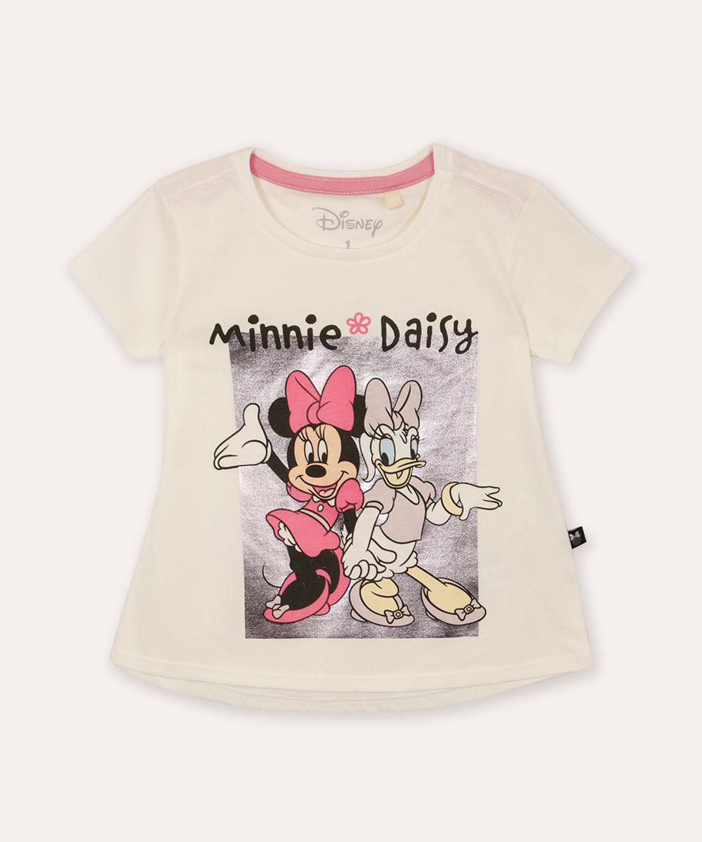camiseta de algodão infantil Minnie off white
