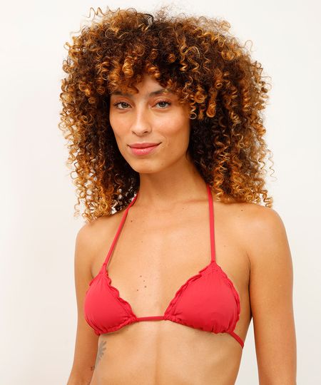 biquíni top cortininha fru fru proteção uv rosa M