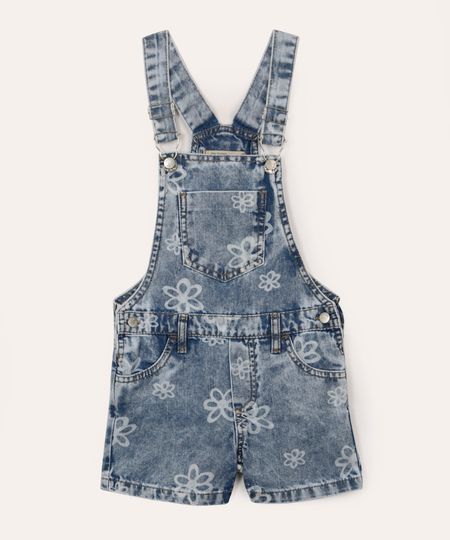 jardineira jeans infantil floral azul 4