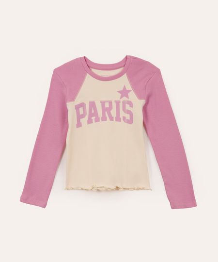 blusa de algodão infantil raglan paris rosa 10