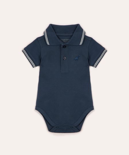body polo de algodão peruano dinossauro azul 0-3