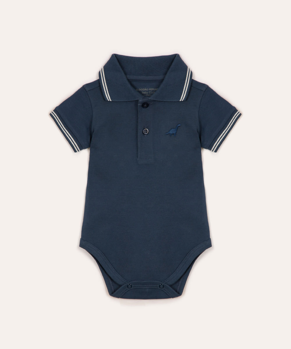 body polo de algodão peruano dinossauro azul