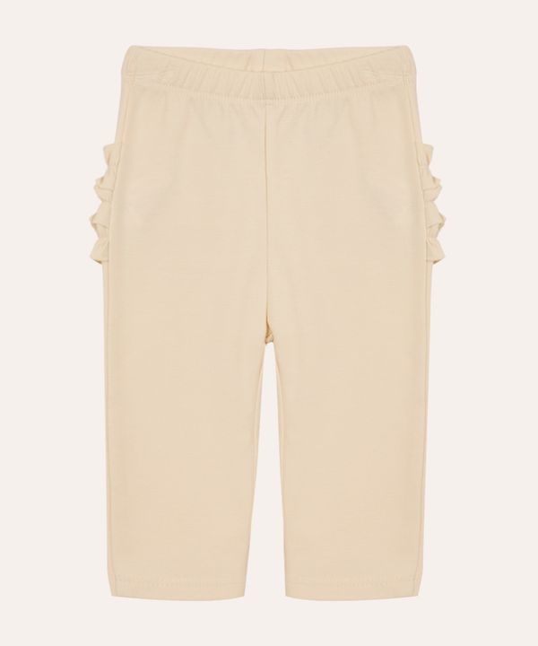 calça infantil de algodão peruano com fru fru bege 3-6