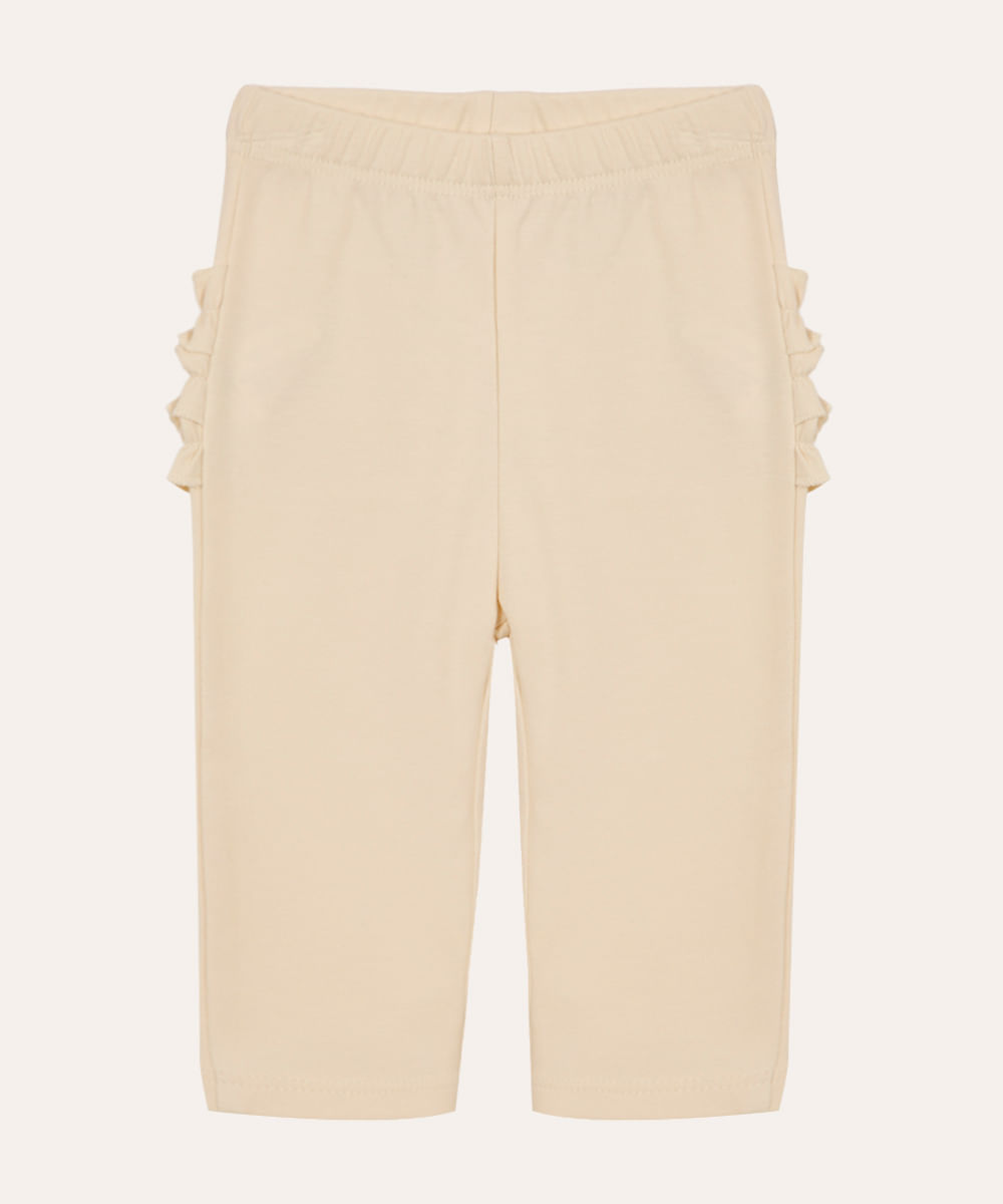 calça infantil de algodão peruano com fru fru bege