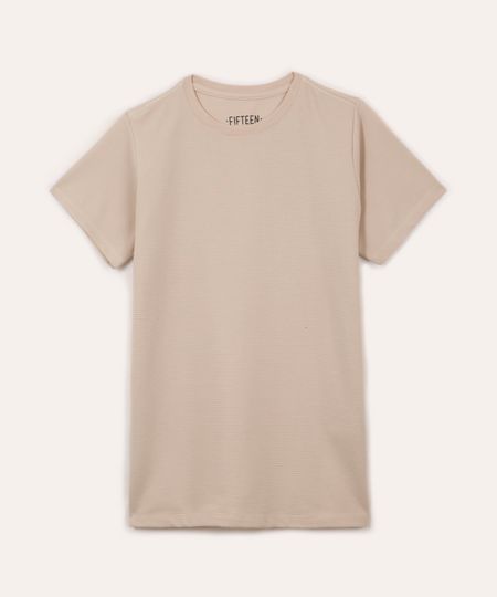 camiseta de algodão juvenil texturizada manga curta bege 10