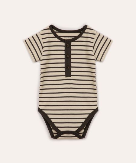 body de algodão peruano infantil decote redondo listrado cinza 12-18