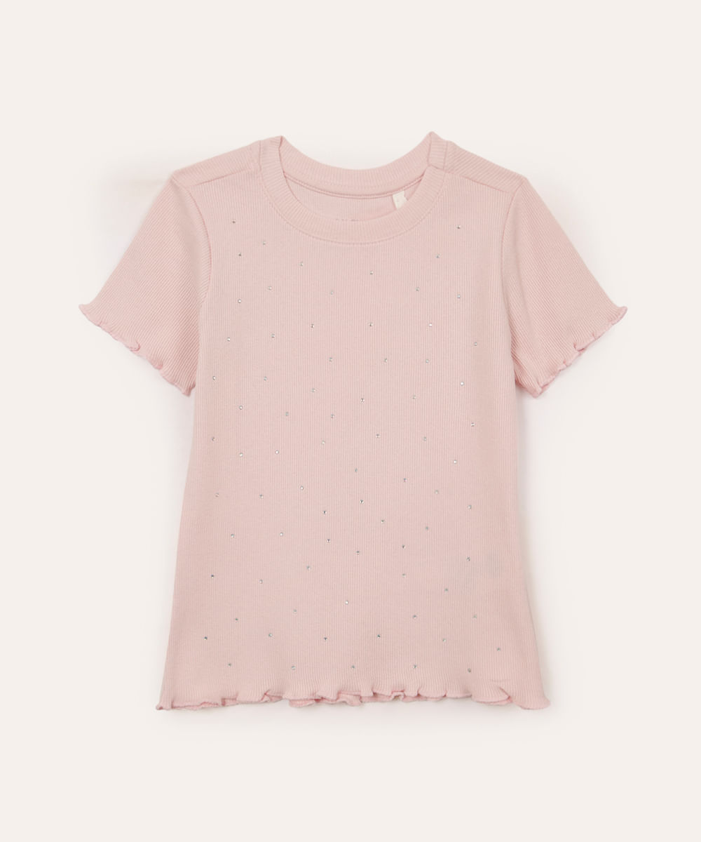 blusa infantil de algodão com brilho manga curta rosa
