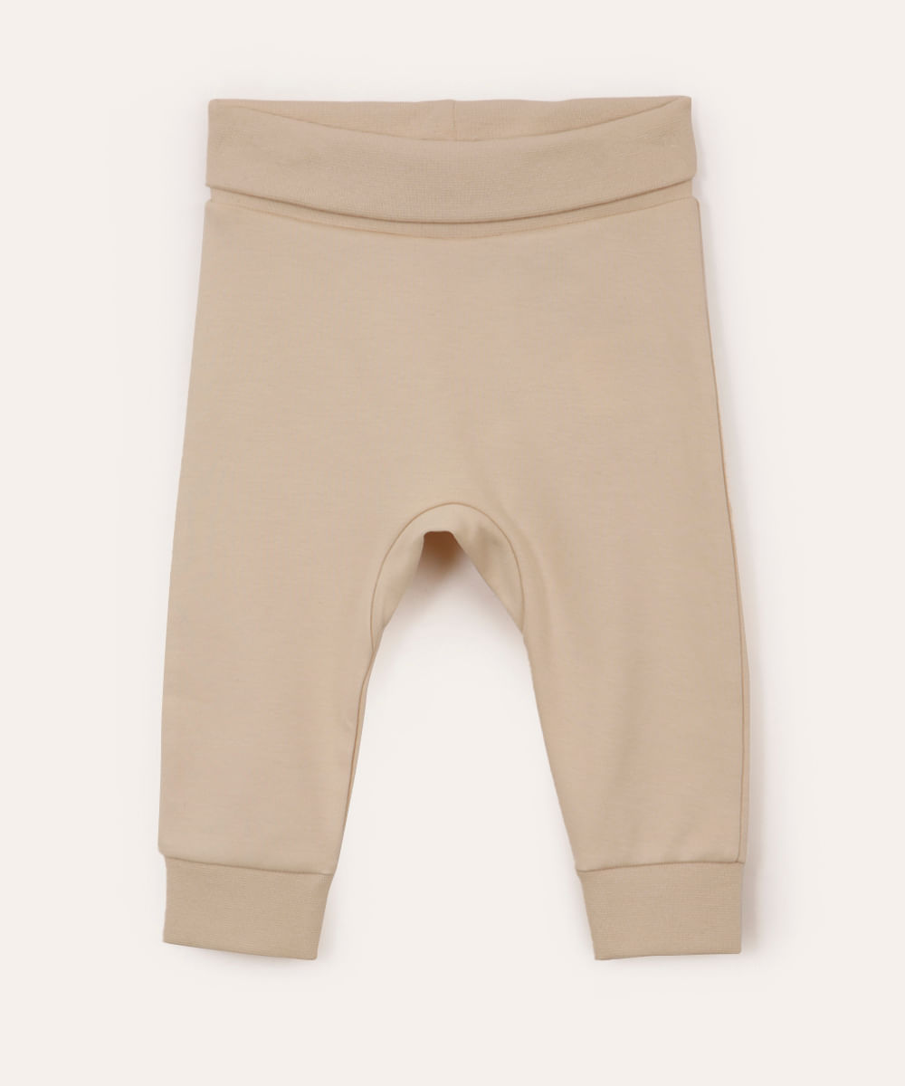 calça saruel infantil de algodão peruano cós e barra dobrável bege