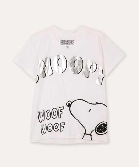 camiseta de algodão juvenil snoopy metalizada off white 12