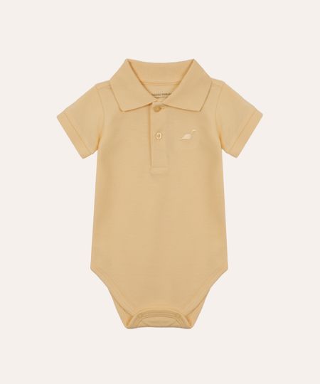 body polo de algodão peruano dinossauro amarelo 9-12 body polo de algodão peruano dinossauro amarelo 9-12