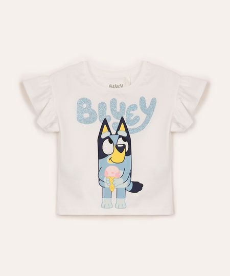 blusa de algodão infantil bluey babado off white 1