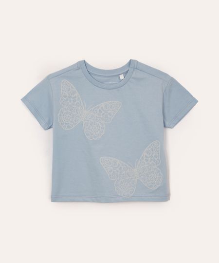 blusa de algodão infantil borboletas azul 1 blusa de algodão infantil borboletas azul 1