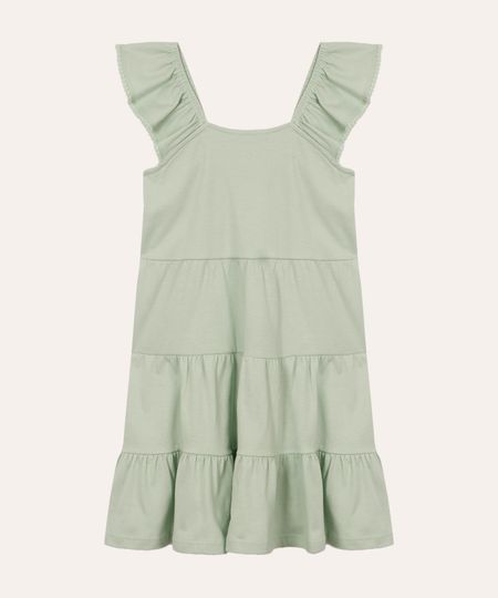 vestido midi de algodão infantil com babados verde 8